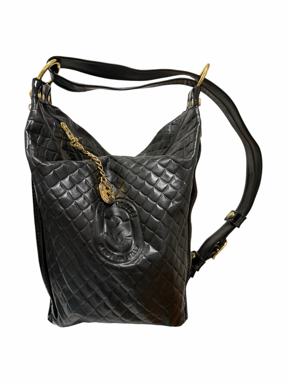Marino Orlandi Snake Embossed Black/Tan Leather Bucket Handbag